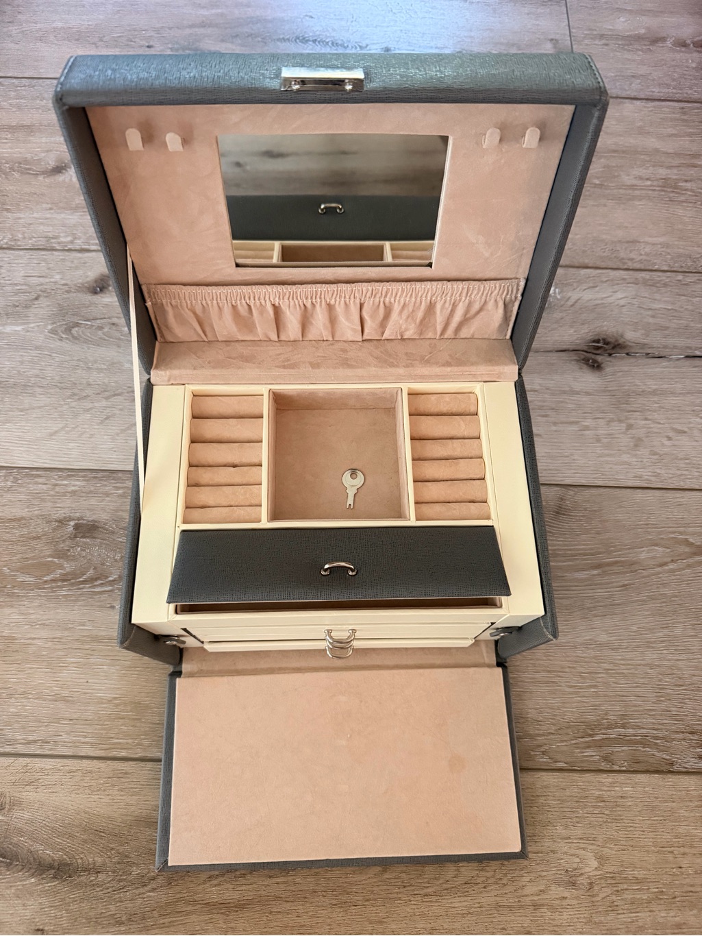Leather-Trim Jewelry Box Organizer In Gray And Cream
